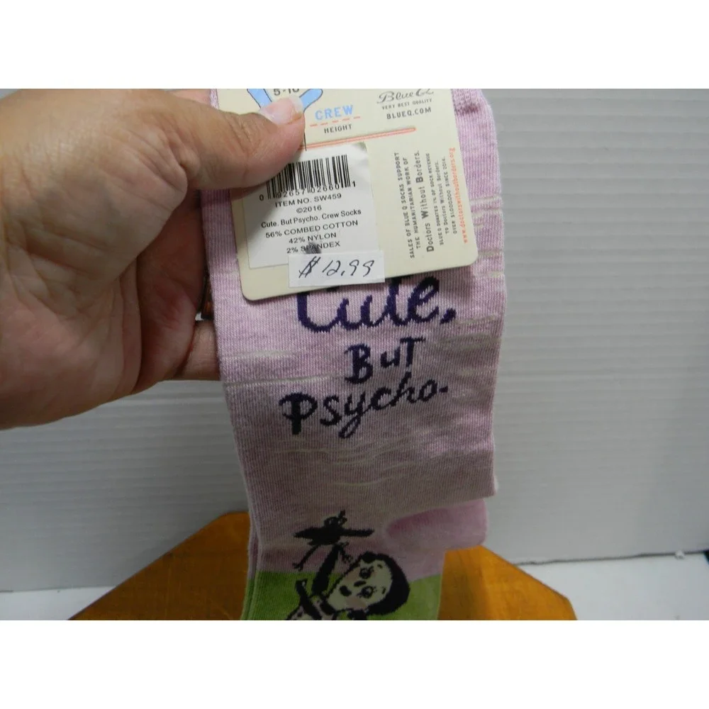 Blue Q Cute But Psycho Women's Crew Socks Size 5-10 Novelty NWT